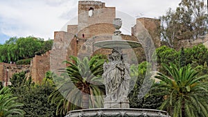 Fountain and castle of the City of Malaga