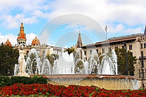 Fountain at Catalonia Square in Barcelona, Spain