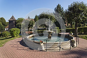 Fountain in centre of small town