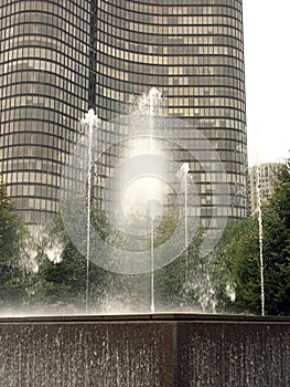 modern fountain and waterwall in chicago photo