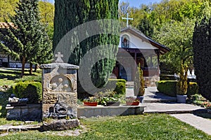 Fountain and church in Temski monastery St. George, Pirot Region, Serbia