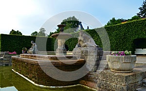 Fountain in the city garden of roses in baden-baden in germany