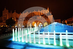 Fountain of Cloth Hall on Rynek Glowny in Krakow