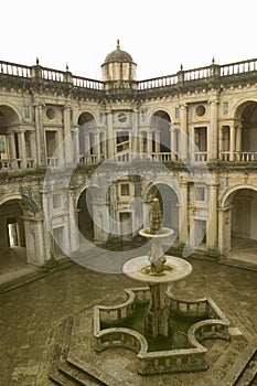 Fountain in courtyard of Convent of the Knights of Christ and the Templar Castle, founded by Gualdim Pais in 1160 AD, is a Unesco photo