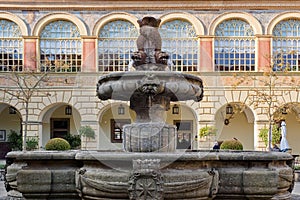 The fountain in the courtyard of the Renaissance Castolovice castle, an enriching element of this manor house