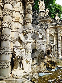 Fountain in the courtyard of the Zwinger Palace in Dresden , Germany