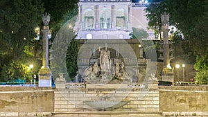 Fountain of Dea Roma timelapse in Piazza del Popolo with Pincio terrace in the background