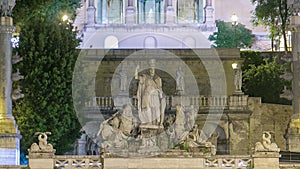Fountain of Dea Roma timelapse in Piazza del Popolo with Pincio terrace in the background