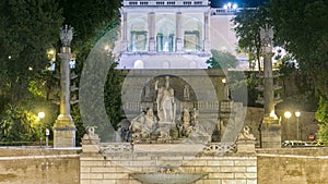 Fountain of Dea Roma timelapse in Piazza del Popolo with Pincio terrace in the background