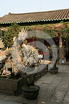 A fountain decorated with a sculptured dragon was installed in the courtyard of a buddhist temple in Hoi An (Vietnam) photo
