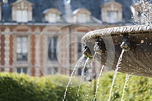 Fountain detail in the Place des Vosges in Paris