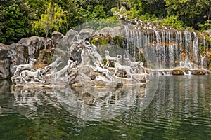 Fountain of Diana and Actaeon, mythological statues of nymphs and gods in the garden Royal Palace in Caserta, Italy