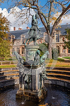 Fountain of Diana in Diana Garden at the castle of Fontainebleau in autumn