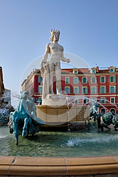 Fountain du Soleil at Place Massena. Nice, France.