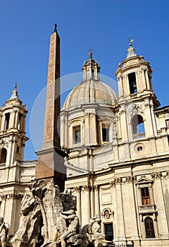 Fountain, Egyptian obelisk and church, Piazza Navona, Rome, Ital