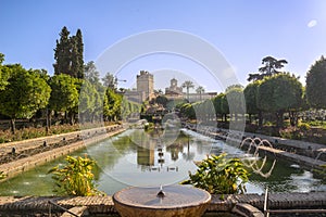Fountain in the famous gardens of Alcazar de los Reyes Cristianos in Cordoba