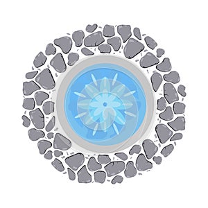 Fountain with flowing water top view vector illustration.