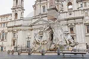 Fountain of the Four Rivers with church of Sant`Agnese in Agone