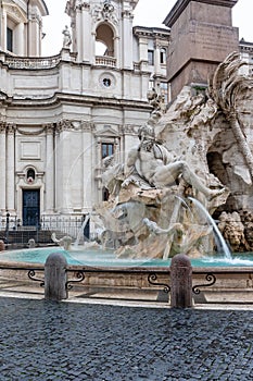 Fountain of the Four Rivers in Navona Square. Rome. Italy