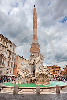 Fountain of the Four Rivers on Piazza Navona in Rome
