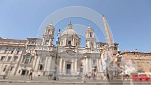 Fountain of the Four Rivers on Piazza Navona in Rome, Italy. Sant`Agnese in Agone