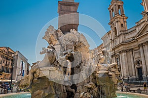 The Fountain of the Four Rivers at the Plaza Navona in Rome, Italy photo
