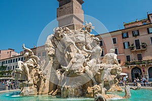 The Fountain of the Four Rivers at the Plaza Navona in Rome, Italy photo