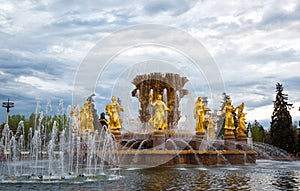 Fountain Friendship of the people and the Central pavilion on VVC (VDNH)