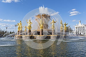 Fountain of Friendship of people on VDNKh im Moscow, famous place for touris visits and sightseen.