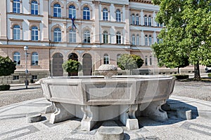 Fountain in front of Maribor secondary school building, Slovenia