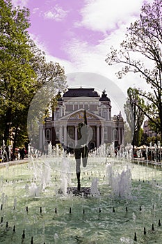 Fountain in front of the national theater in sofia, bulgaria