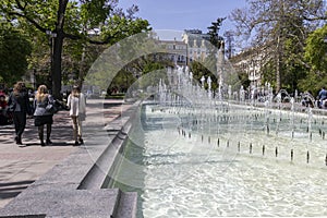 Fountain in front of National Theatre Ivan Vazov in Sofia, Bulgaria