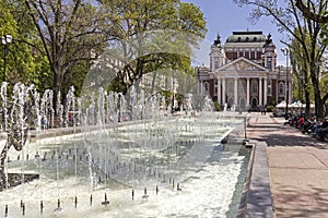 Fountain in front of National Theatre Ivan Vazov in Sofia, Bulgaria