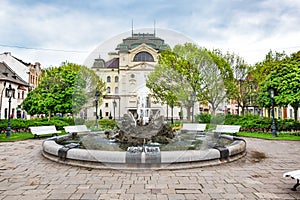 Fountain in front of State Theatre at Main square in Kosice SLOVAKIA