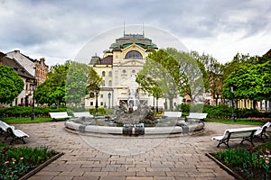 Fountain in front of State Theatre at Main square in Kosice SLOVAKIA