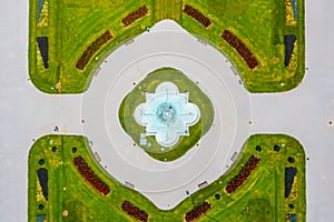 Fountain in front of the yellow art pavilion in Zagreb, Croatia