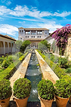 Fountain and gardens in Alhambra