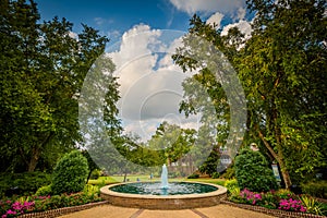 Fountain and gardens at Fourth Ward Park, in Charlotte, North Ca