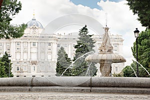 Fountain in gardens of Sabatini and beautiful Royal Palace