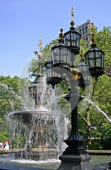 Fountain with Gaslights