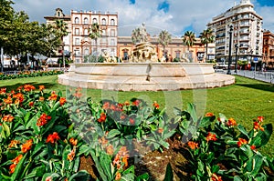 Fountain of Hispalis with nereid sea nymphs, Fuente Hispalis, in Puerta de Jerez