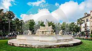 Fountain of Hispalis with nereid sea nymphs, Fuente Hispalis, in Puerta de Jerez photo