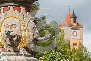 Fountain in the historic center of Rothenburg ob der Tauber