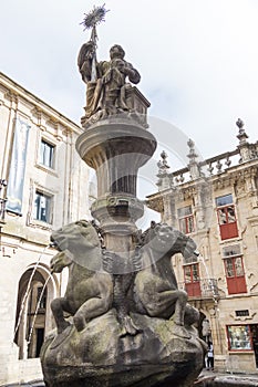 Fountain of the Horses in Plaza Platerias in Santiago de Compostela, Spain