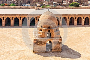 Fountain in the Ibn Tulun Mosque courtyard, aerial view, Cairo, Egypt