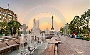 Fountain and Independence Monument in Dushanbe, the Capital of Tajikistan photo