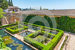 Fountain inside of Generalife palace in Granada, Spain