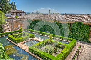 Fountain inside of Generalife palace in Granada, Spain