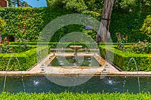 Fountain inside of Generalife palace in Granada, Spain