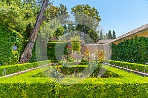 Fountain inside of Generalife palace in Granada, Spain